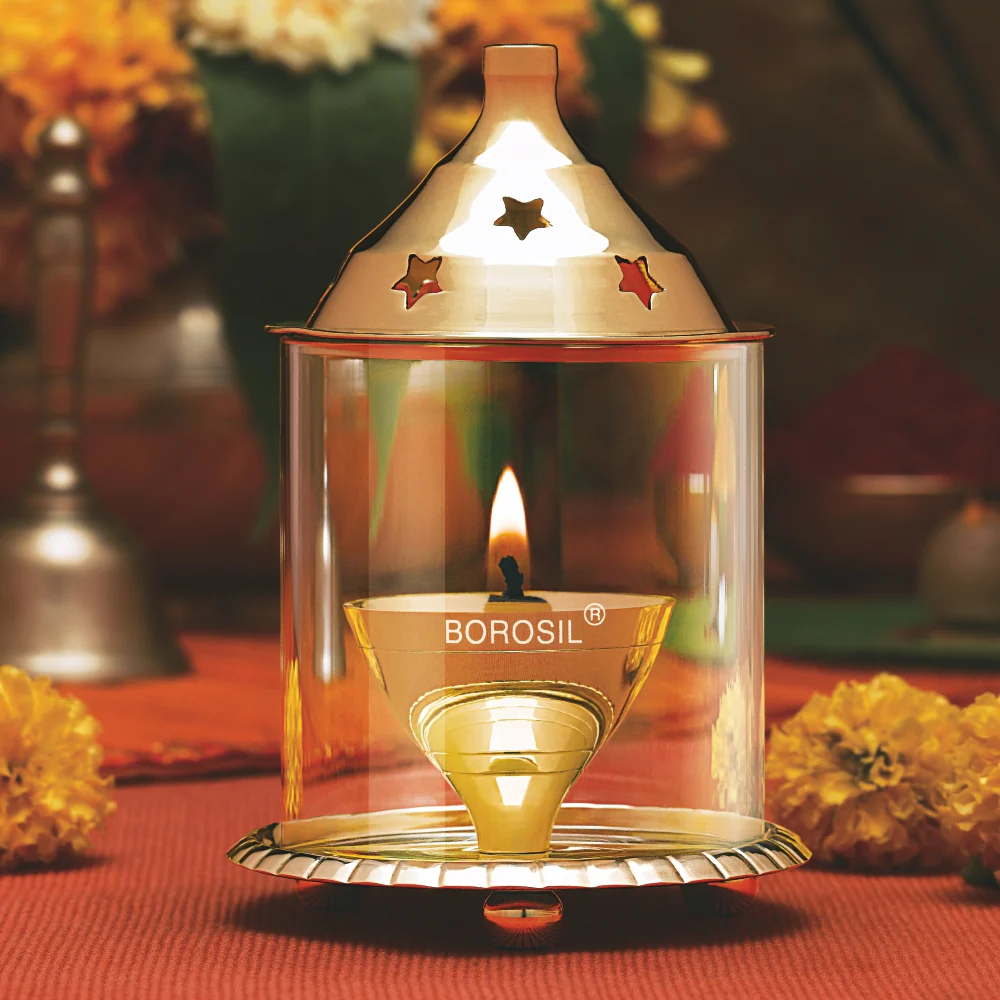 Borosil Akhand Diya, Brass, Large - Image 11