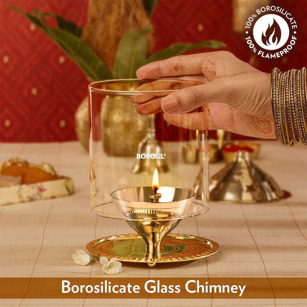 Borosil Akhand Diya, Brass, Large - Image 4