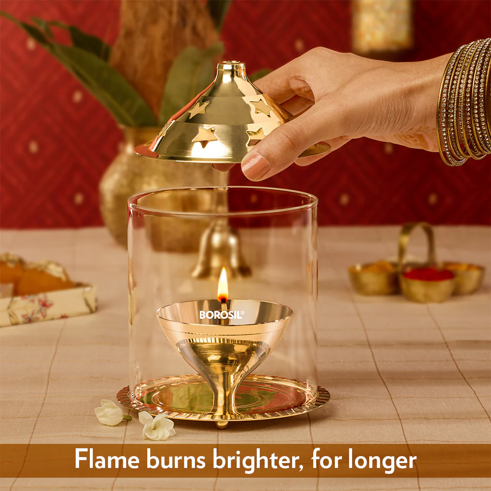 Borosil Akhand Diya, Brass, Large - Image 5