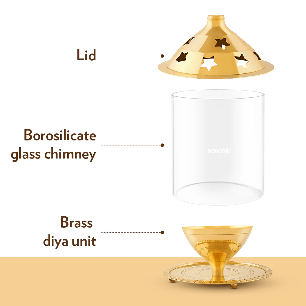 Borosil Akhand Diya, Brass, Large - Image 6