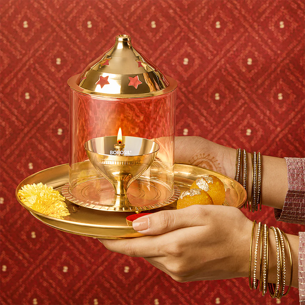 Borosil Akhand Diya, Brass, Large - Image 7