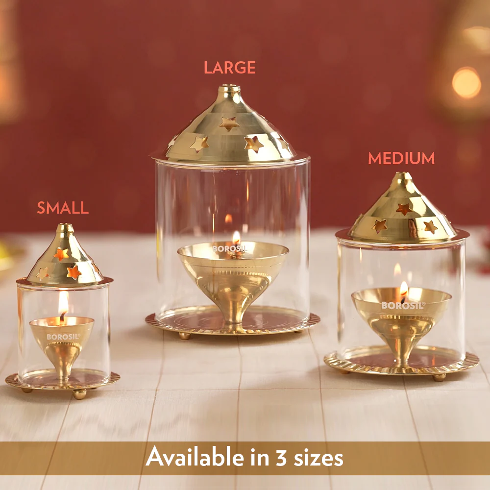Borosil Akhand Diya, Brass, Large - Image 8
