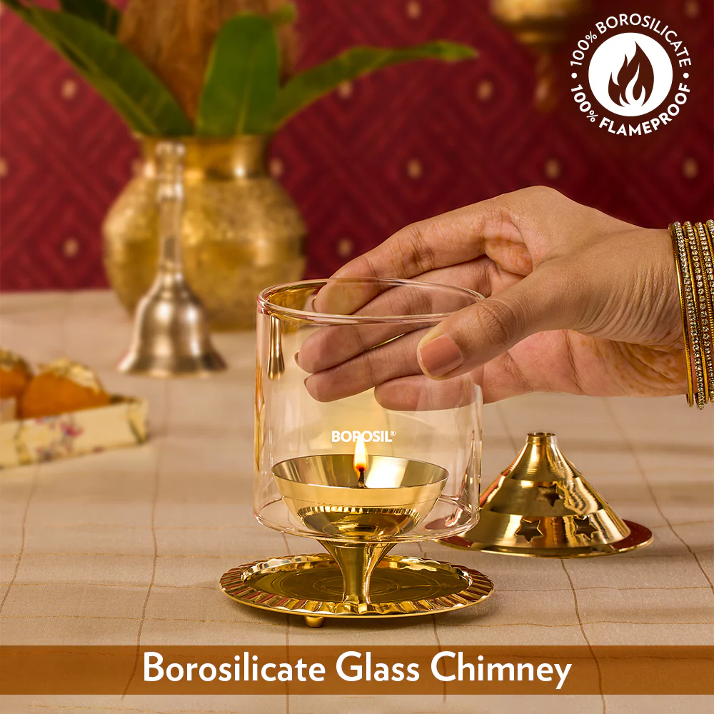 Borosil Akhand Diya, Brass, Medium - Image 5