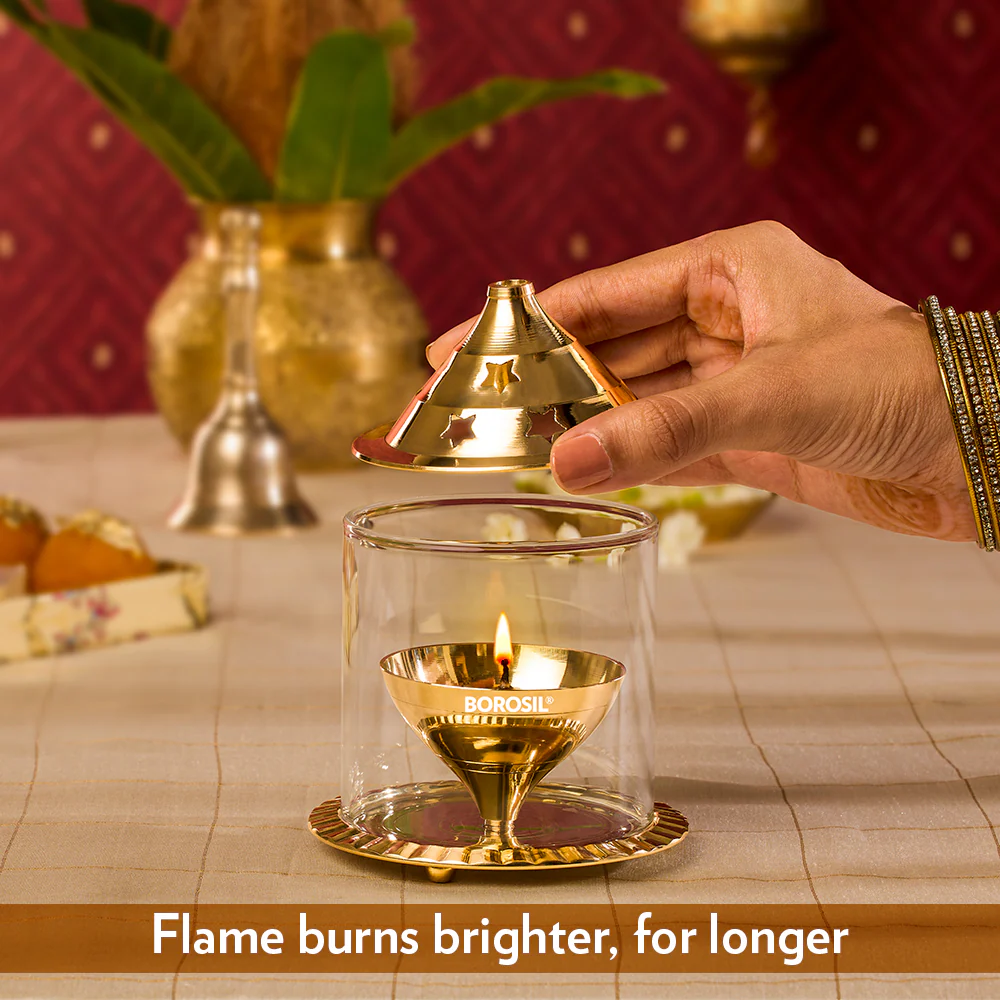 Borosil Akhand Diya, Brass, Medium - Image 6