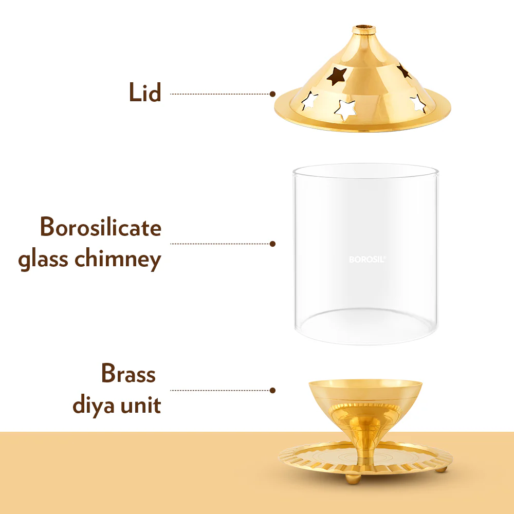 Borosil Akhand Diya, Brass, Medium - Image 7