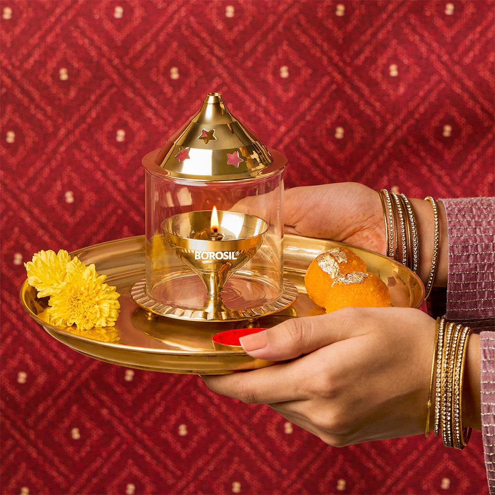 Borosil Akhand Diya, Brass, Medium - Image 8