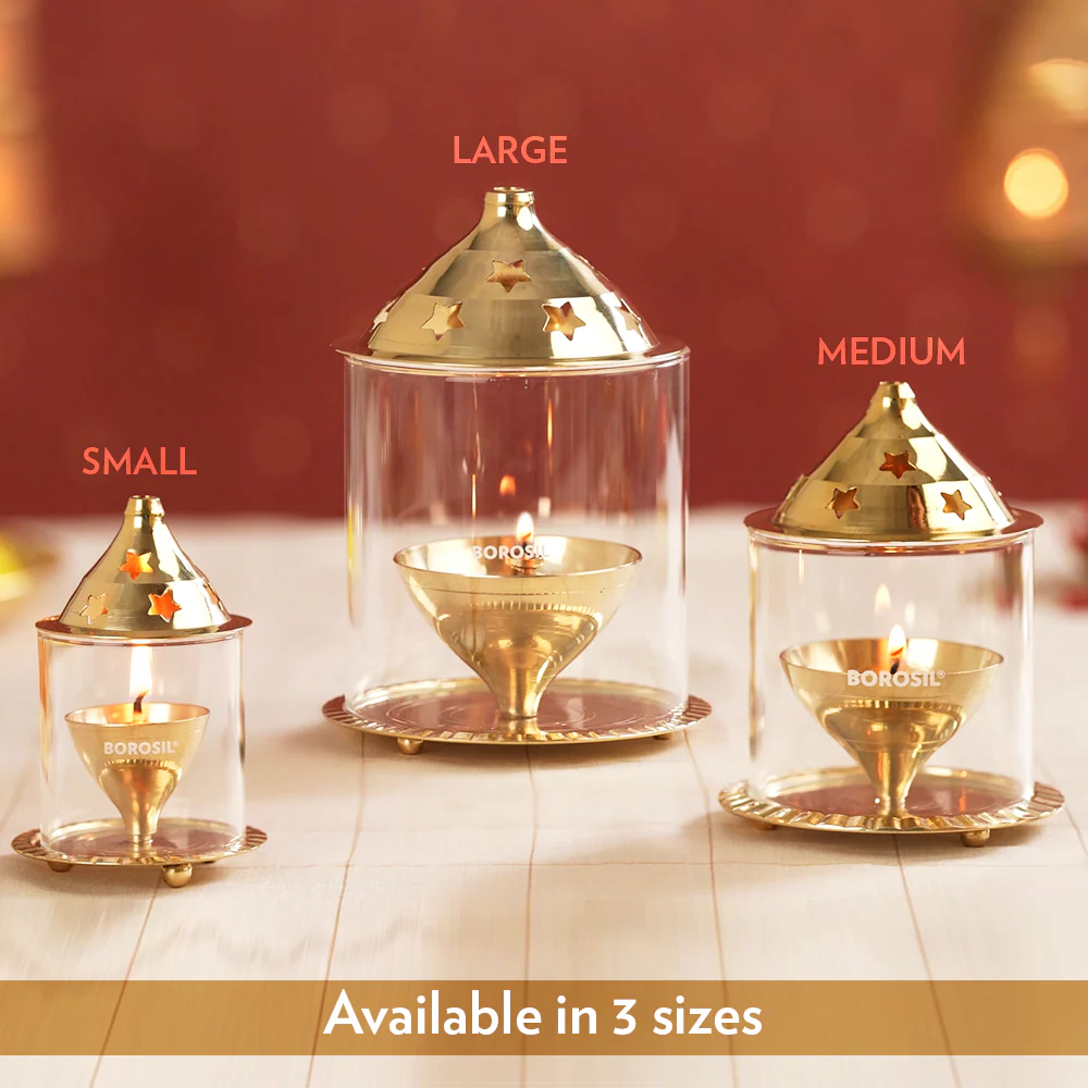 Borosil Akhand Diya, Brass, Medium - Image 9