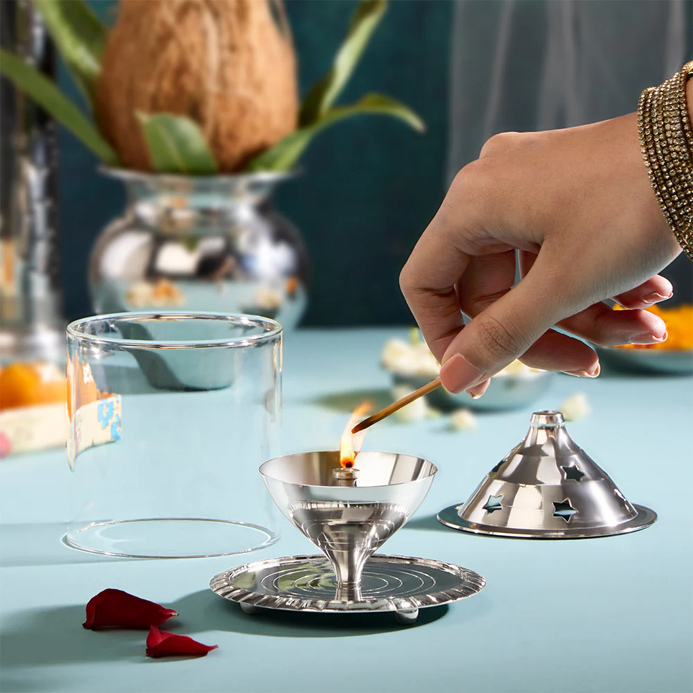 Borosil Akhand Diya, Nickel, Medium - Image 3