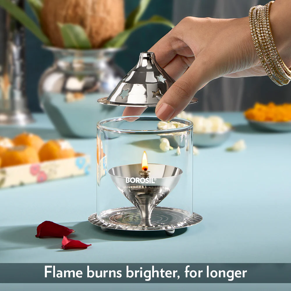 Borosil Akhand Diya, Nickel, Medium - Image 5