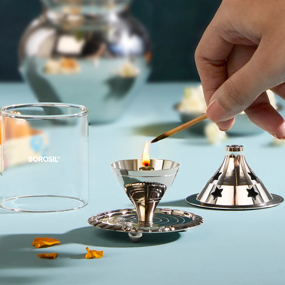Borosil Akhand Diya, Nickel, Small - Image 3