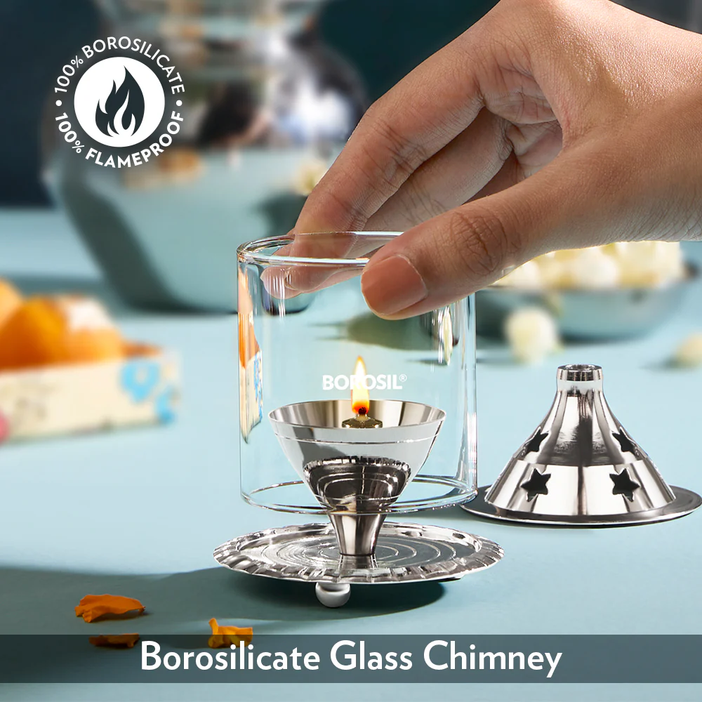Borosil Akhand Diya, Nickel, Small - Image 4