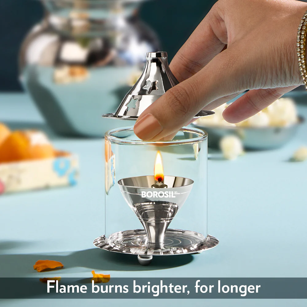 Borosil Akhand Diya, Nickel, Small - Image 5