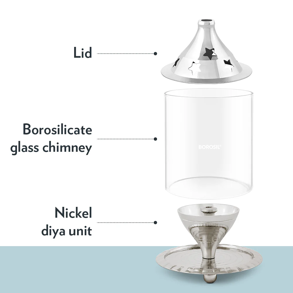 Borosil Akhand Diya, Nickel, Small - Image 6