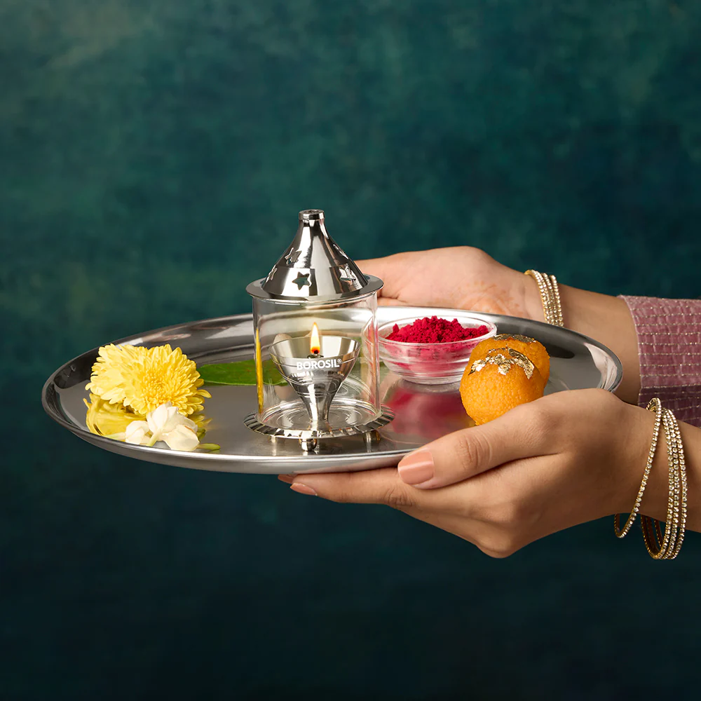 Borosil Akhand Diya, Nickel, Small - Image 7