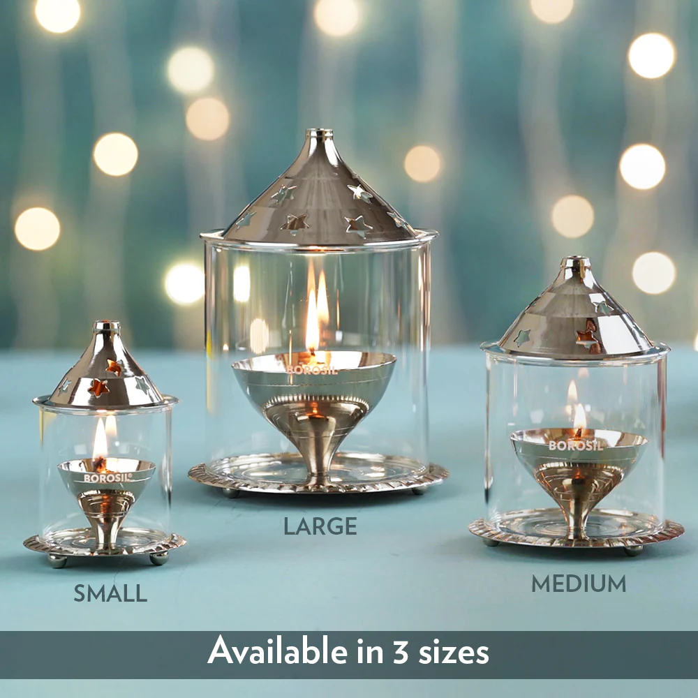 Borosil Akhand Diya, Nickel, Small - Image 8
