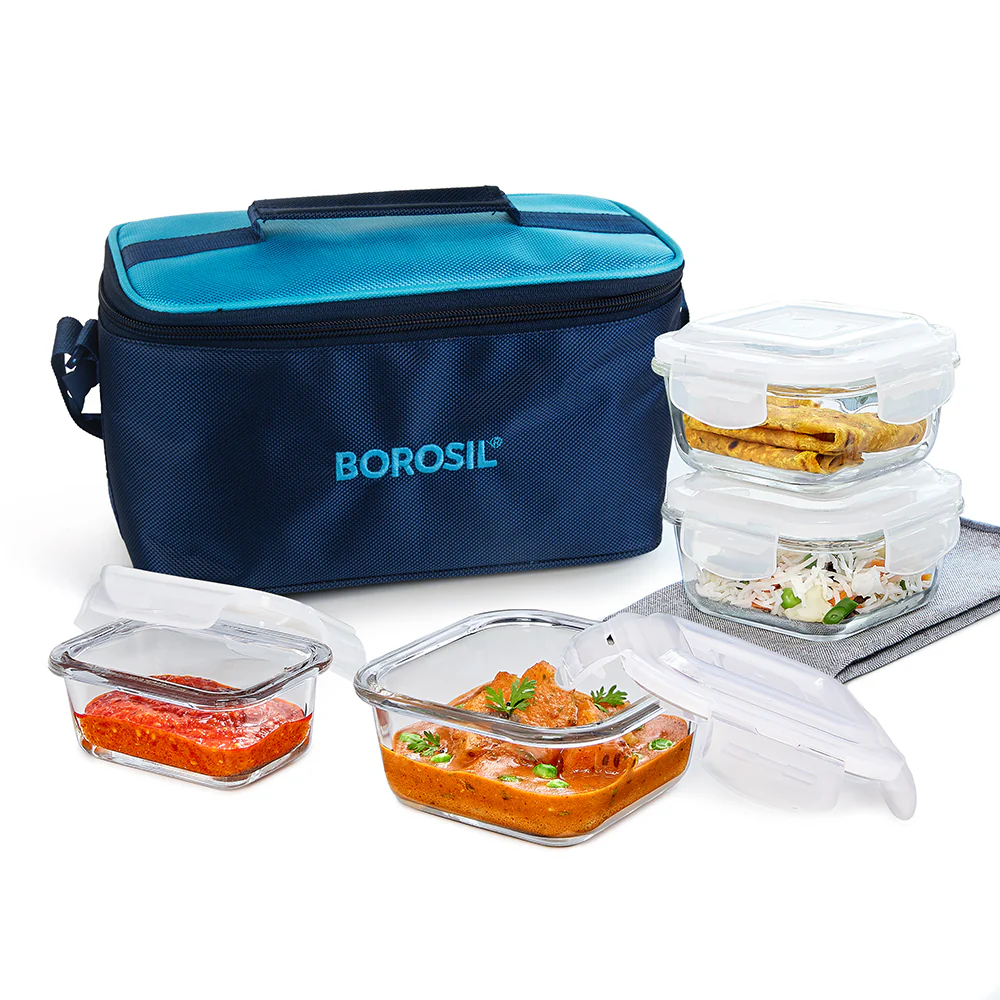 Alfa Aroma Square Glass Lunch Box, Blue - Image 2