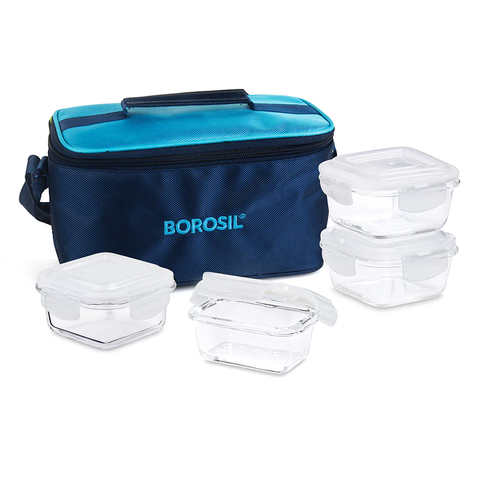 Alfa Aroma Square Glass Lunch Box, Blue - Image 3