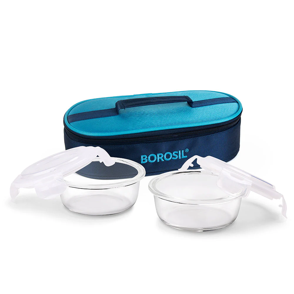 Alfa Blue Round Glass Lunch Box - Image 2