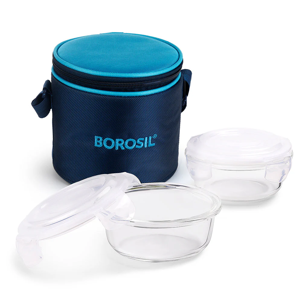 Alfa Blue Round Glass Lunch Box - Image 2