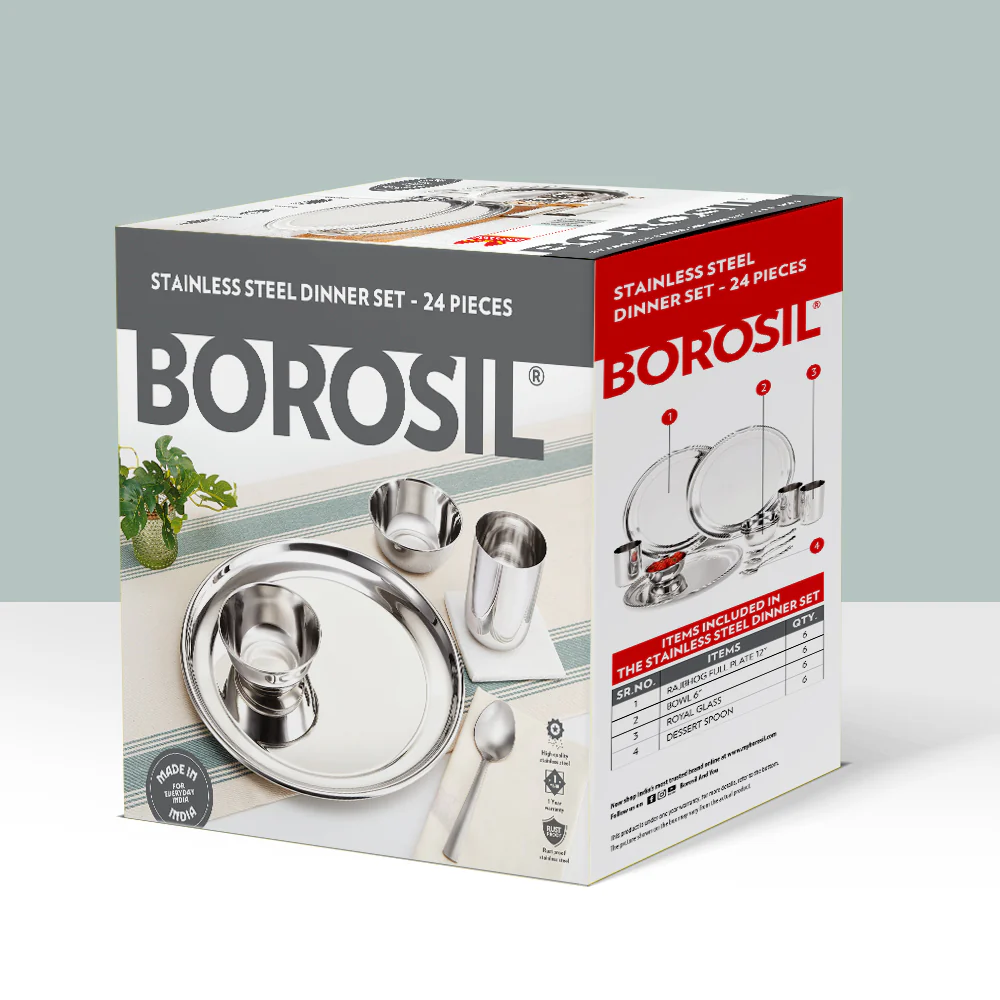 Borosil 24-piece Stainless Steel Dinner Set - Image 8