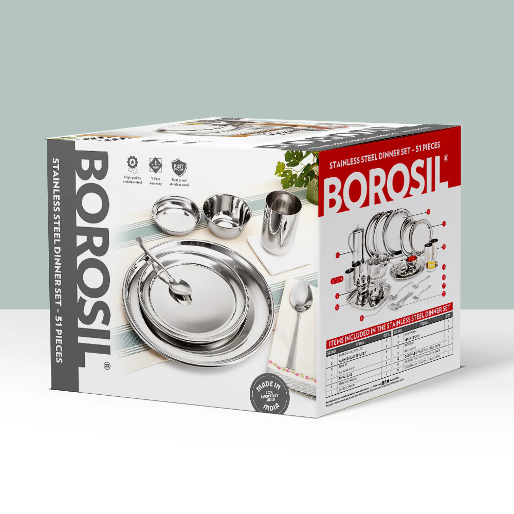 Borosil 51-piece Stainless Steel Dinner Set - Image 9