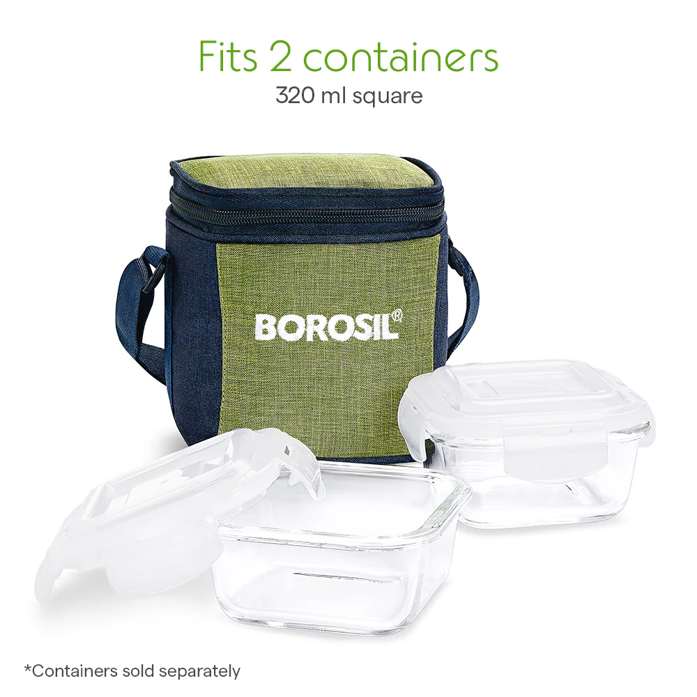 Borosil Ace Tall Lunch Bag, Square, For Set of 2, (320ml) (Only Bag) - Image 4