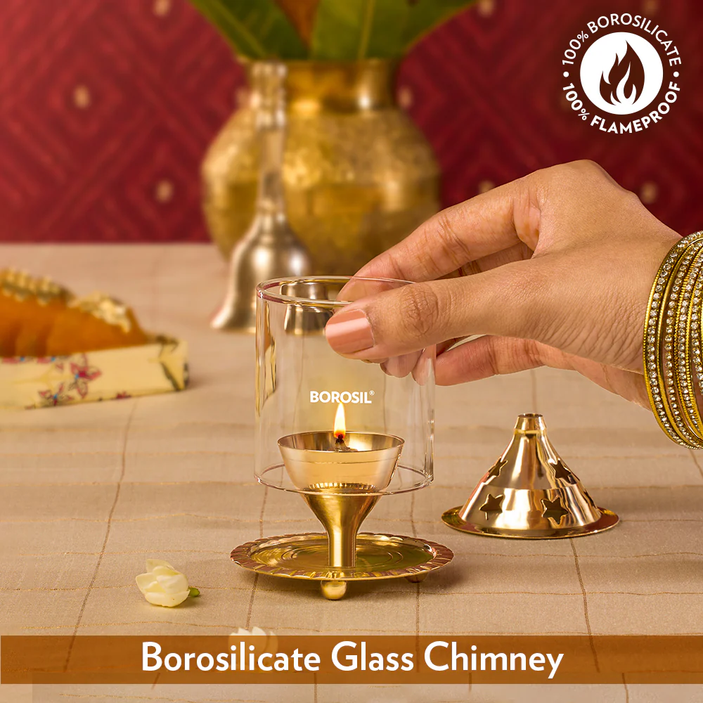 Borosil Akhand Diya, Brass, Small - Image 4