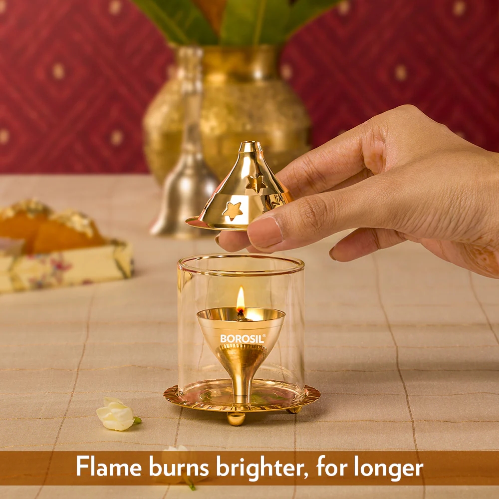 Borosil Akhand Diya, Brass, Small - Image 5