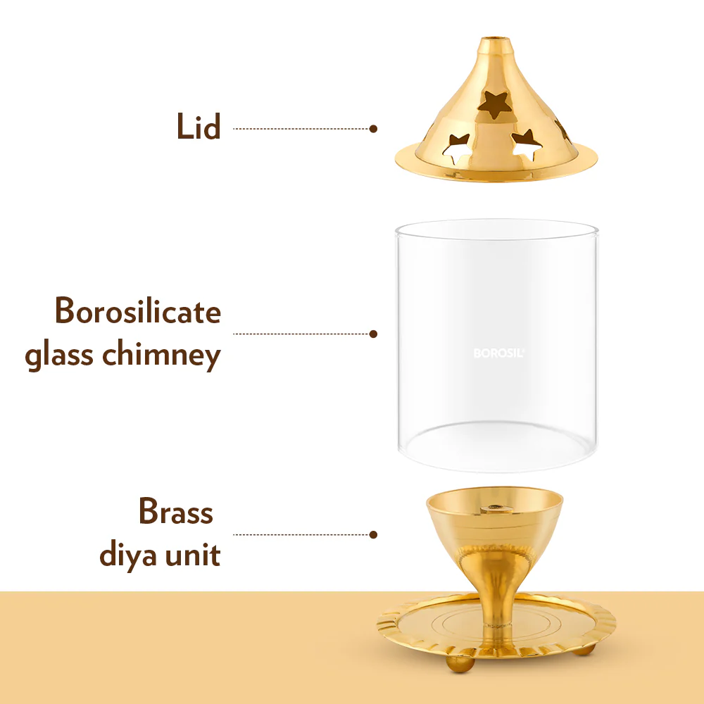 Borosil Akhand Diya, Brass, Small - Image 6