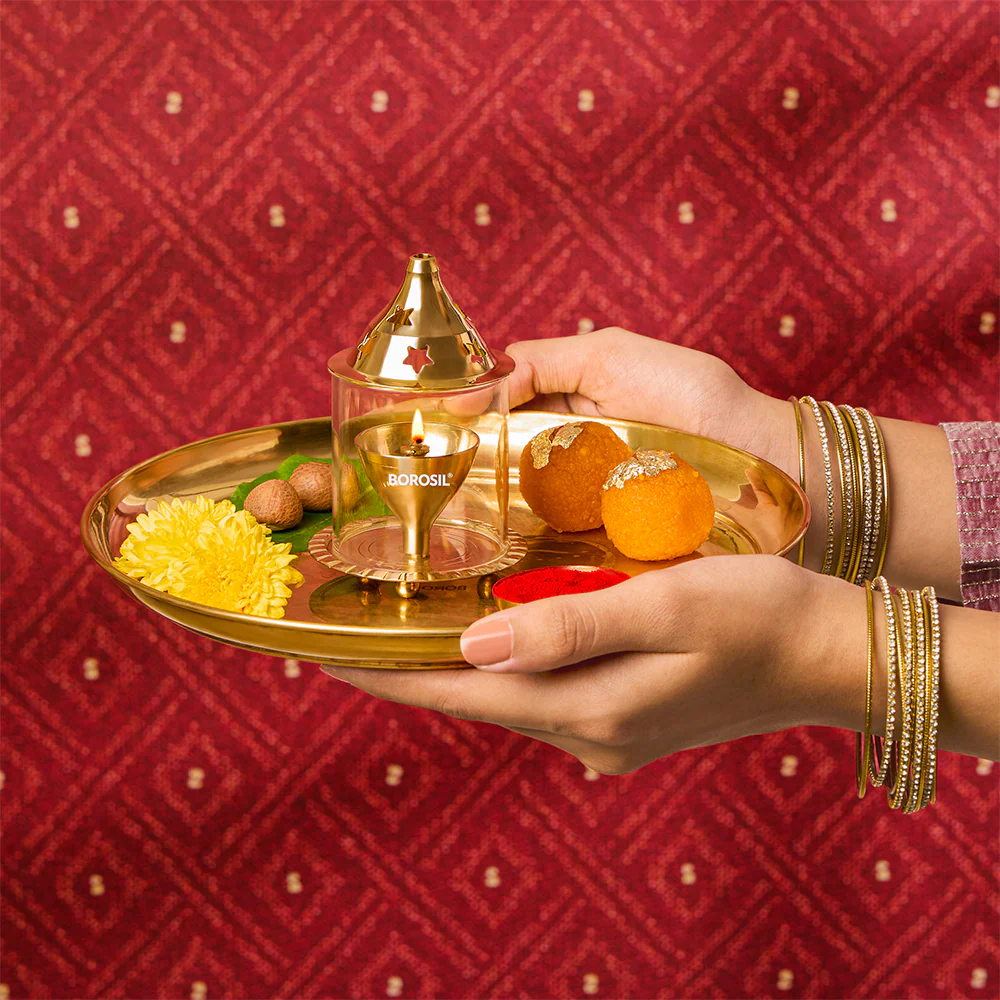 Borosil Akhand Diya, Brass, Small - Image 7