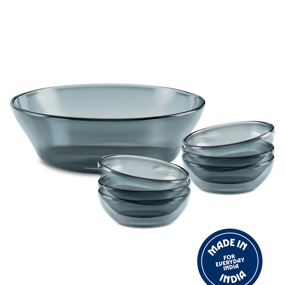 Borosil Aura Glass Small Pudding Set, Grey, 7 pc - Image 3