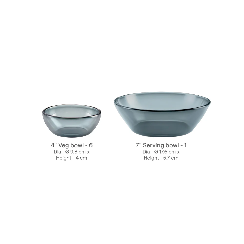 Borosil Aura Glass Small Pudding Set, Grey, 7 pc - Image 4