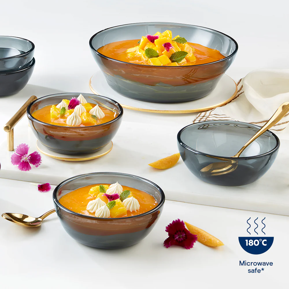 Borosil Aura Glass Small Pudding Set, Grey, 7 pc - Image 5