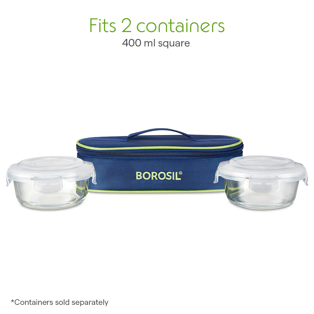 Borosil Blue Flat Lunch Bag, Round, For Set of 2, (400ml) (Only Bag) - Image 4