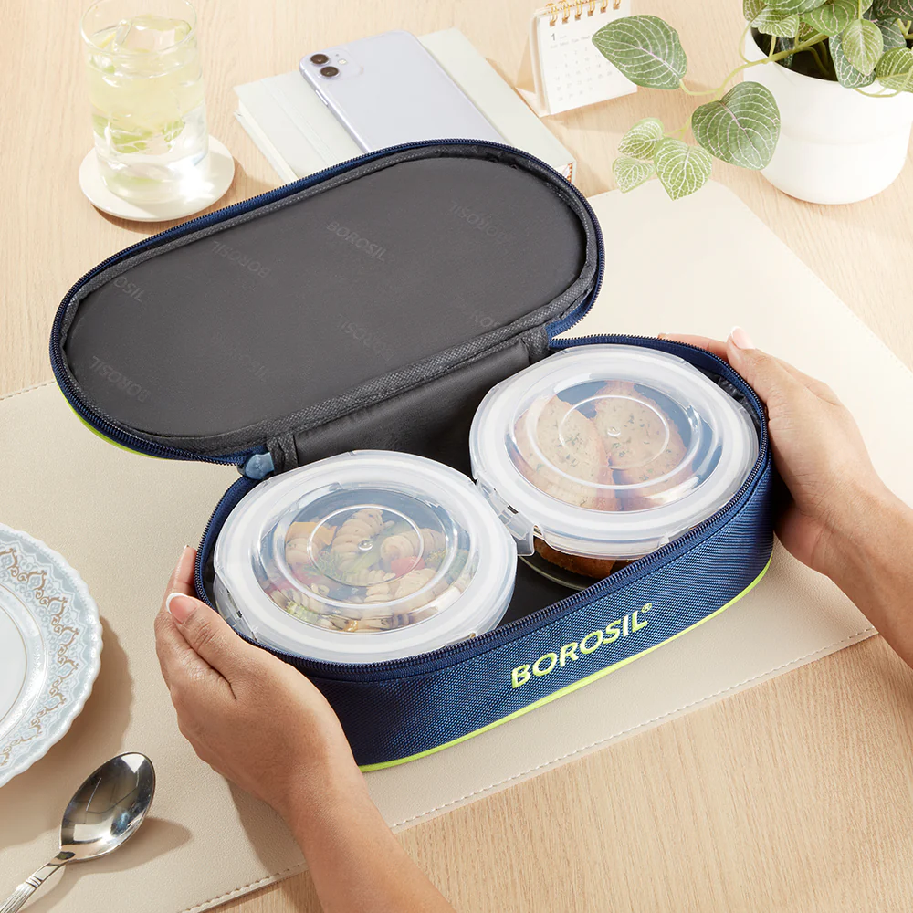 Borosil Blue Flat Lunch Bag, Round, For Set of 2, (400ml) (Only Bag) - Image 6