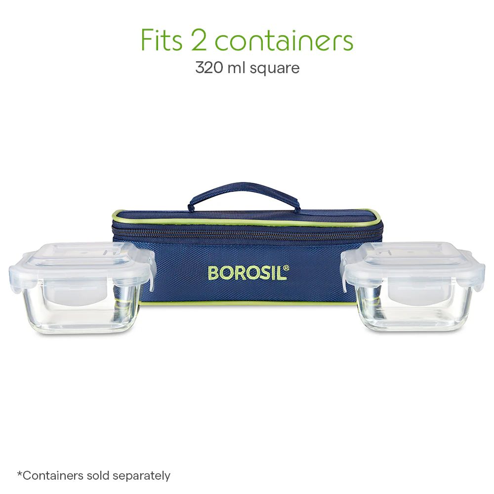 Borosil Blue Flat Lunch Bag, Square, For Set of 2, (320ml) (Only Bag) - Image 4
