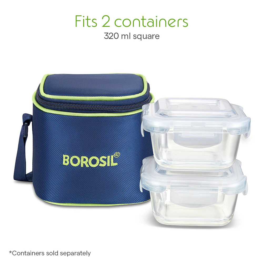 Borosil Blue Tall Lunch Bag, Square, For Set of 2, (320ml) (Only Bag) - Image 5
