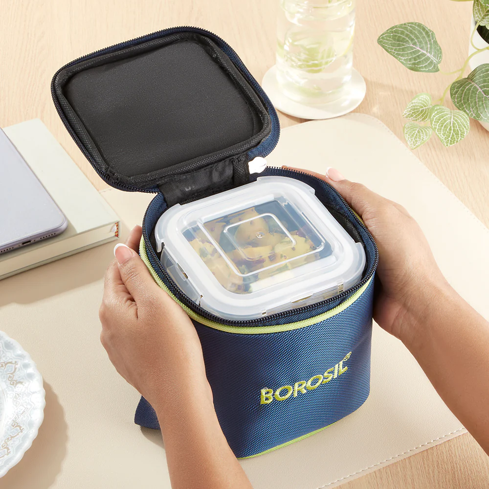 Borosil Blue Tall Lunch Bag, Square, For Set of 2, (320ml) (Only Bag) - Image 7