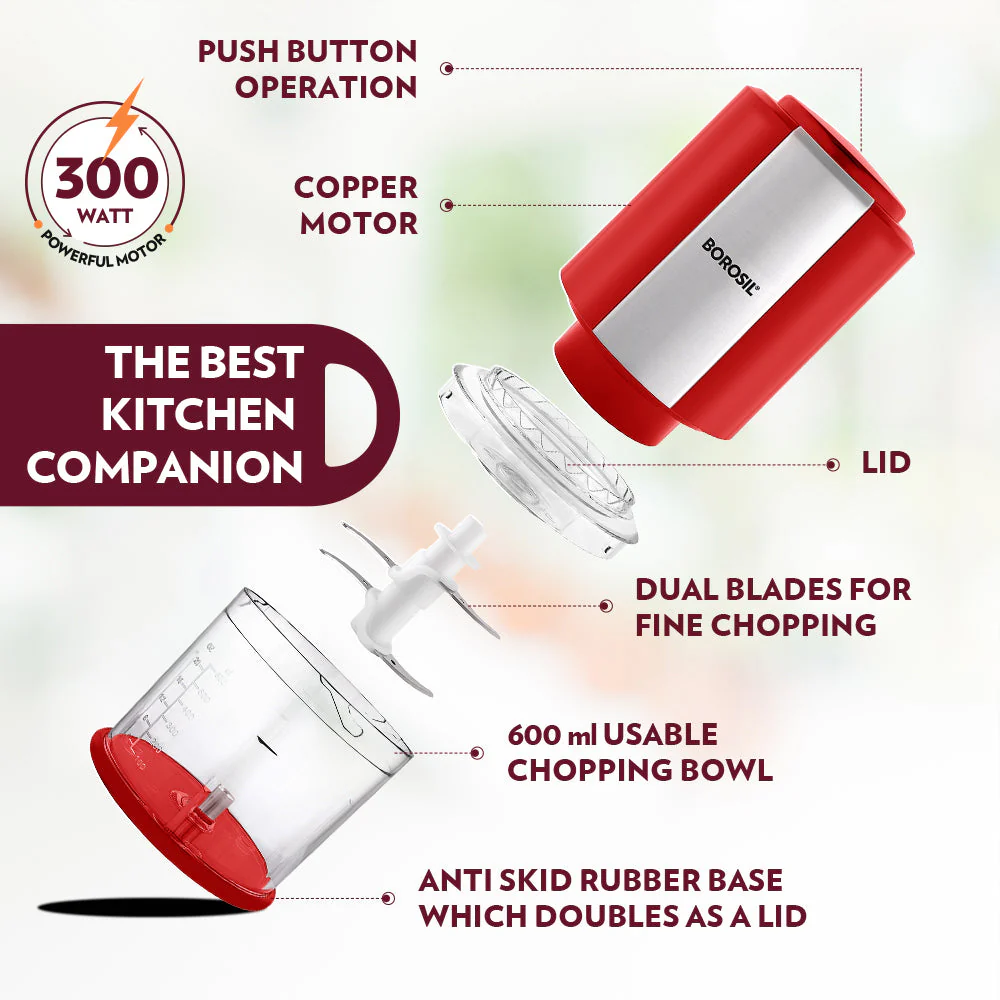Chef Delite Electric Vegetable Chopper with Dual Blade, Red - Image 7
