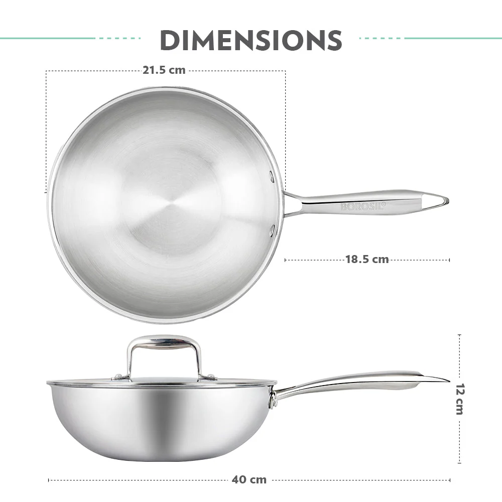 Cookfresh Stainless Steel Triply Wok with Lid - Image 2