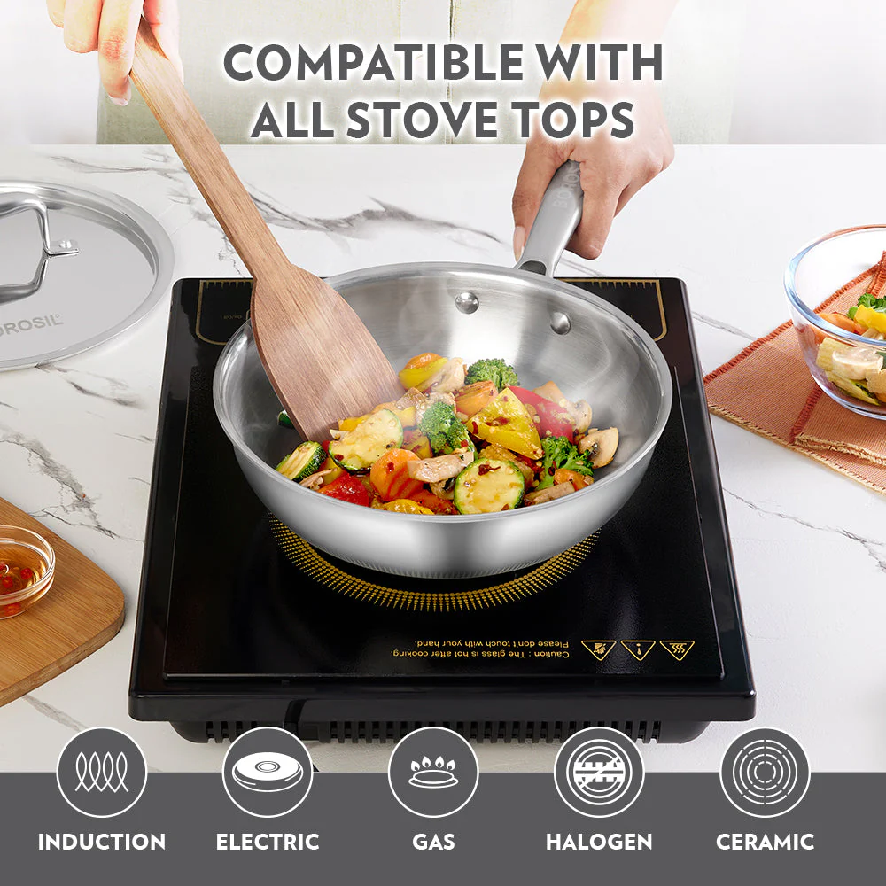 Cookfresh Stainless Steel Triply Wok with Lid - Image 5