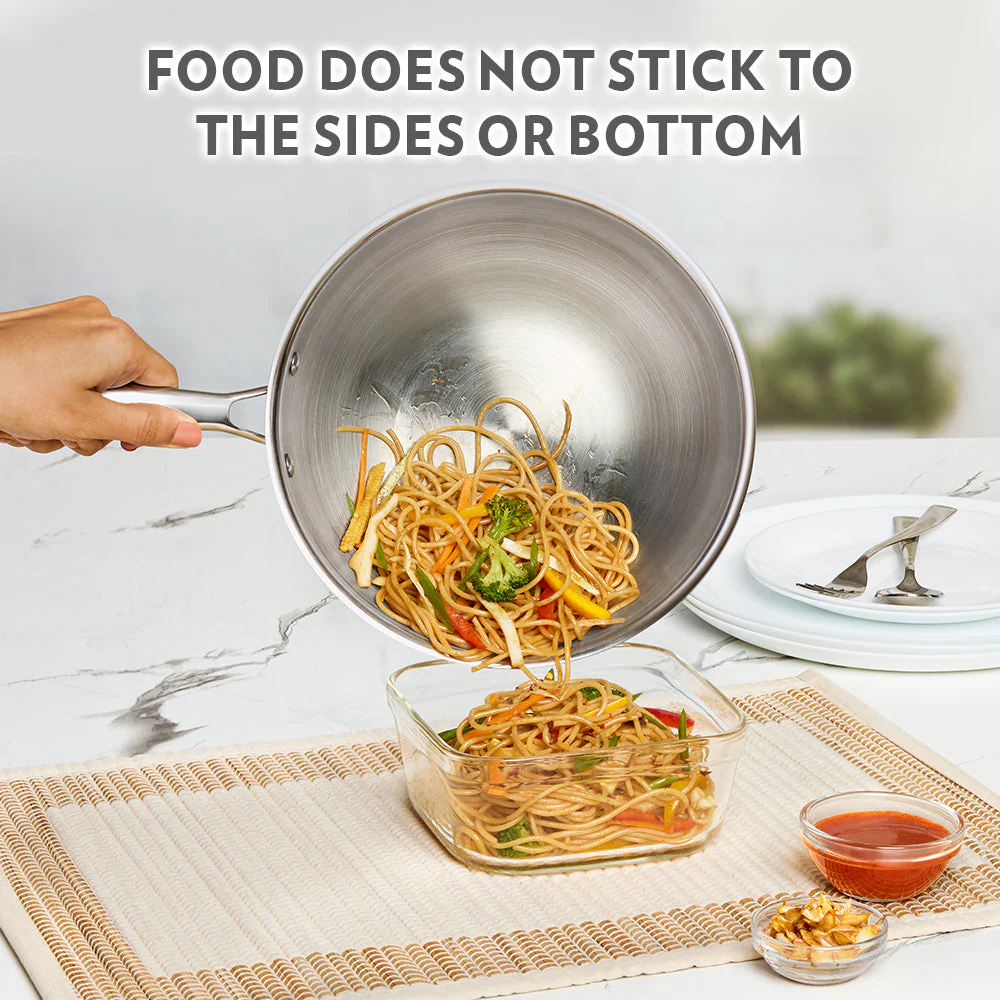 Cookfresh Stainless Steel Triply Wok with Lid - Image 7