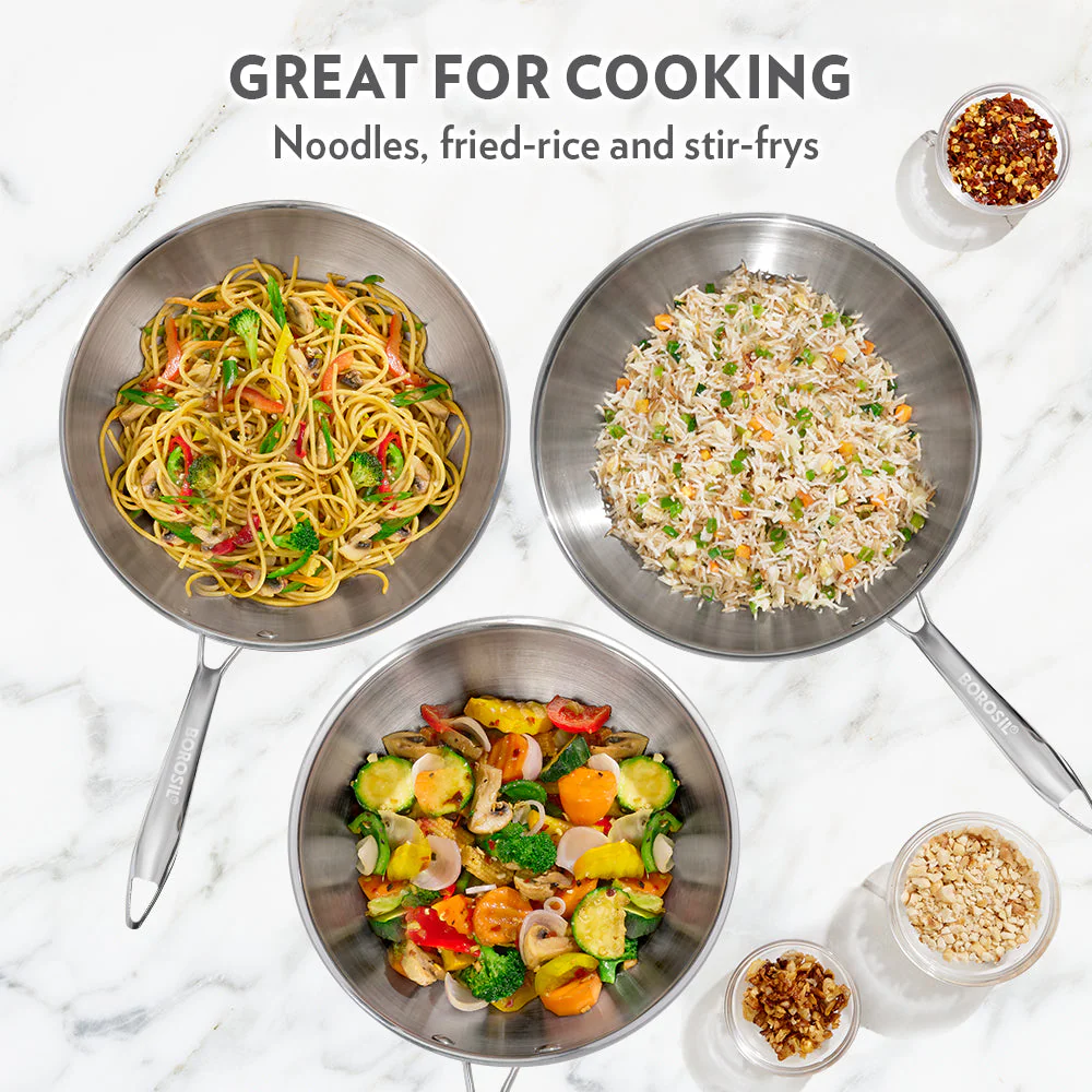 Cookfresh Stainless Steel Triply Wok with Lid - Image 8