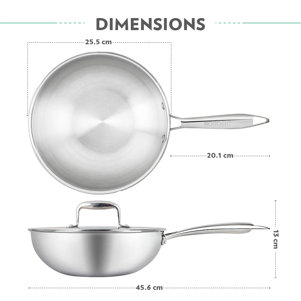 Cookfresh Stainless Steel Triply Wok with Lid - Image 2