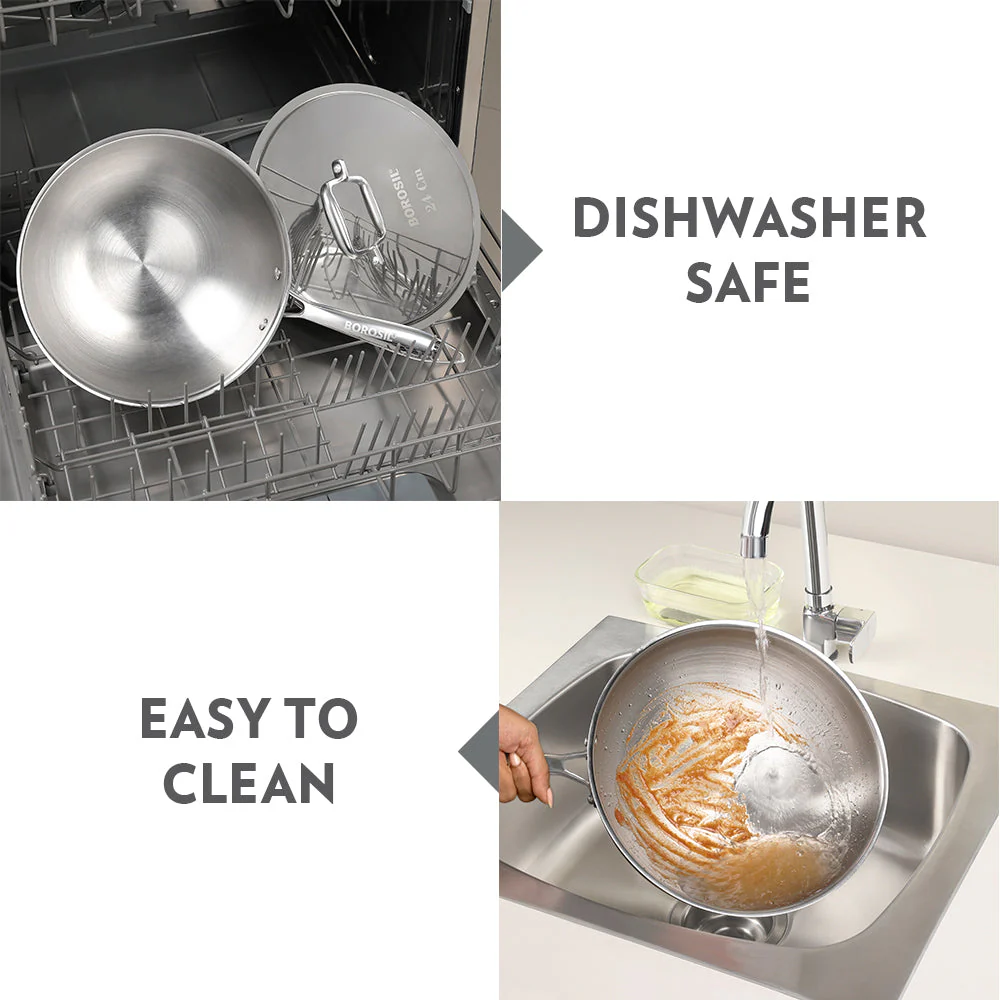 Cookfresh Stainless Steel Triply Wok with Lid - Image 9