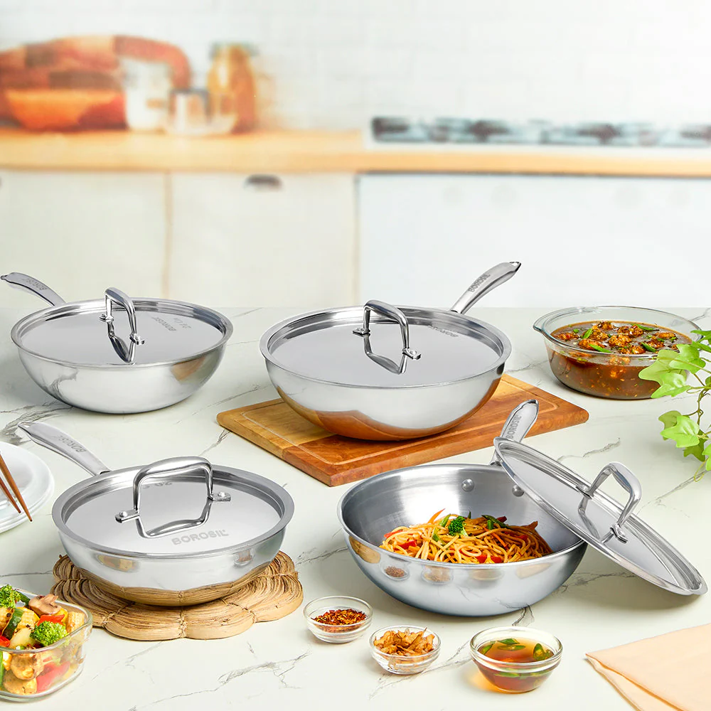 Cookfresh Stainless Steel Triply Wok with Lid - Image 10