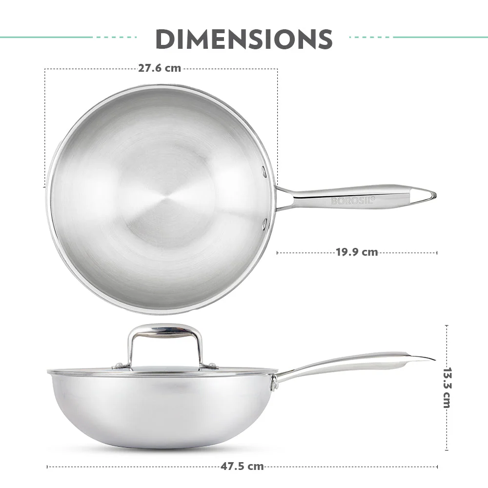 Cookfresh Stainless Steel Triply Wok with Lid - Image 2