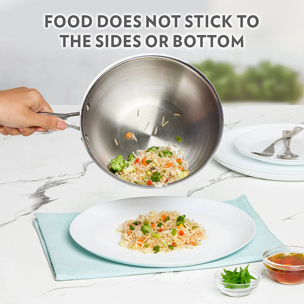 Cookfresh Stainless Steel Triply Wok with Lid - Image 7