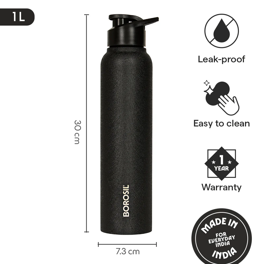 Cosmo Stainless Steel Single Wall Bottle, Black - Image 2
