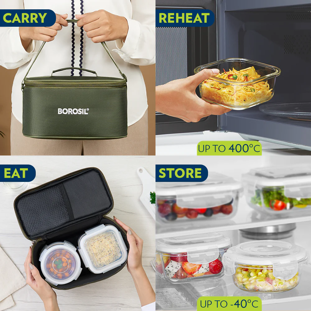 Eateasy Universal Glass Lunchbox, Green - Image 9